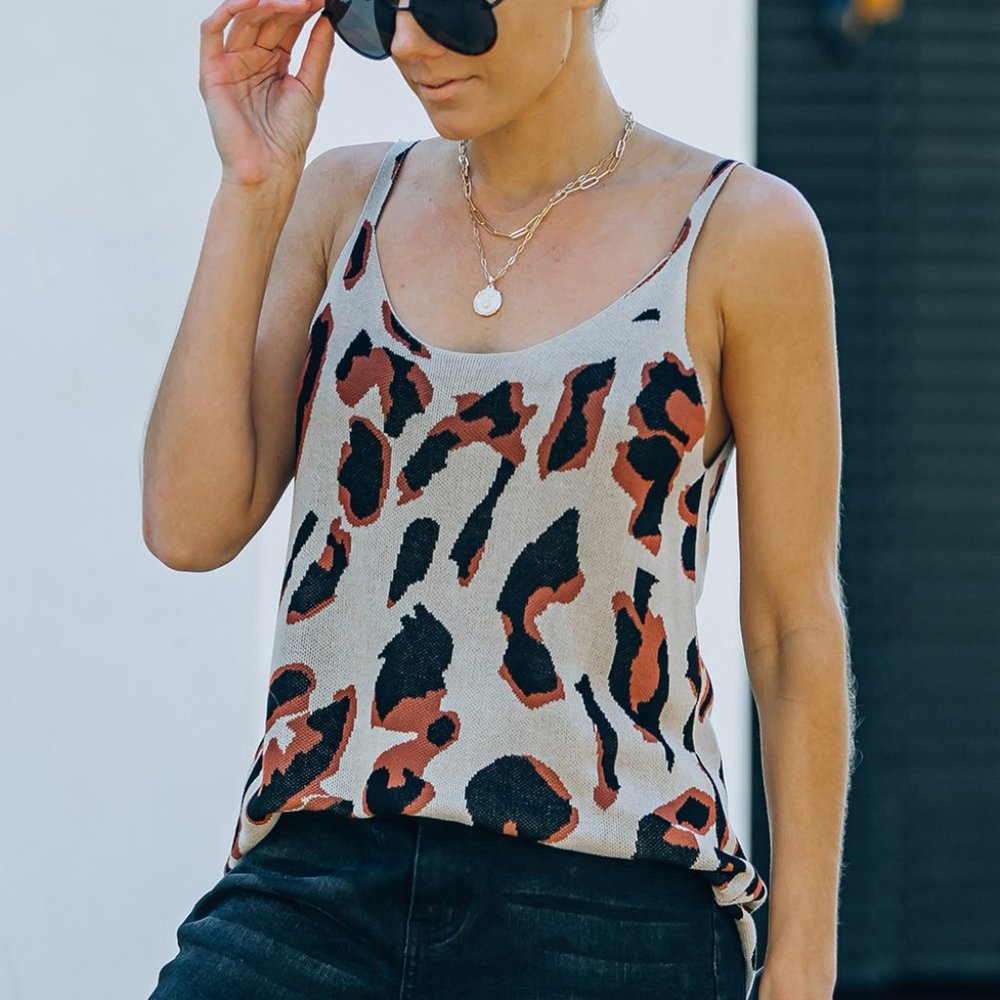 Tan/Brown Leopard Knit Tank Top